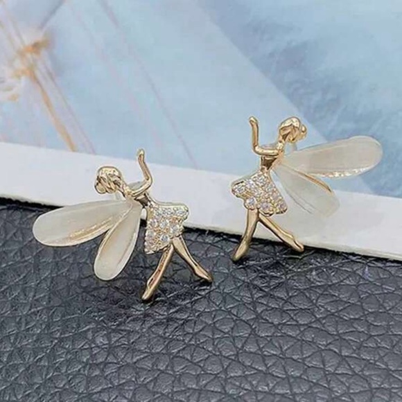 Fairy God & Rhinestone STUD DAINTY Fairytale EARRINGS - Picture 2 of 6